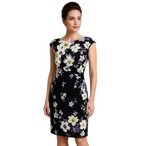 Lauren Ralph Lauren Floral Faux Wrap Jersey Sheath Spring Dress Size 8‎